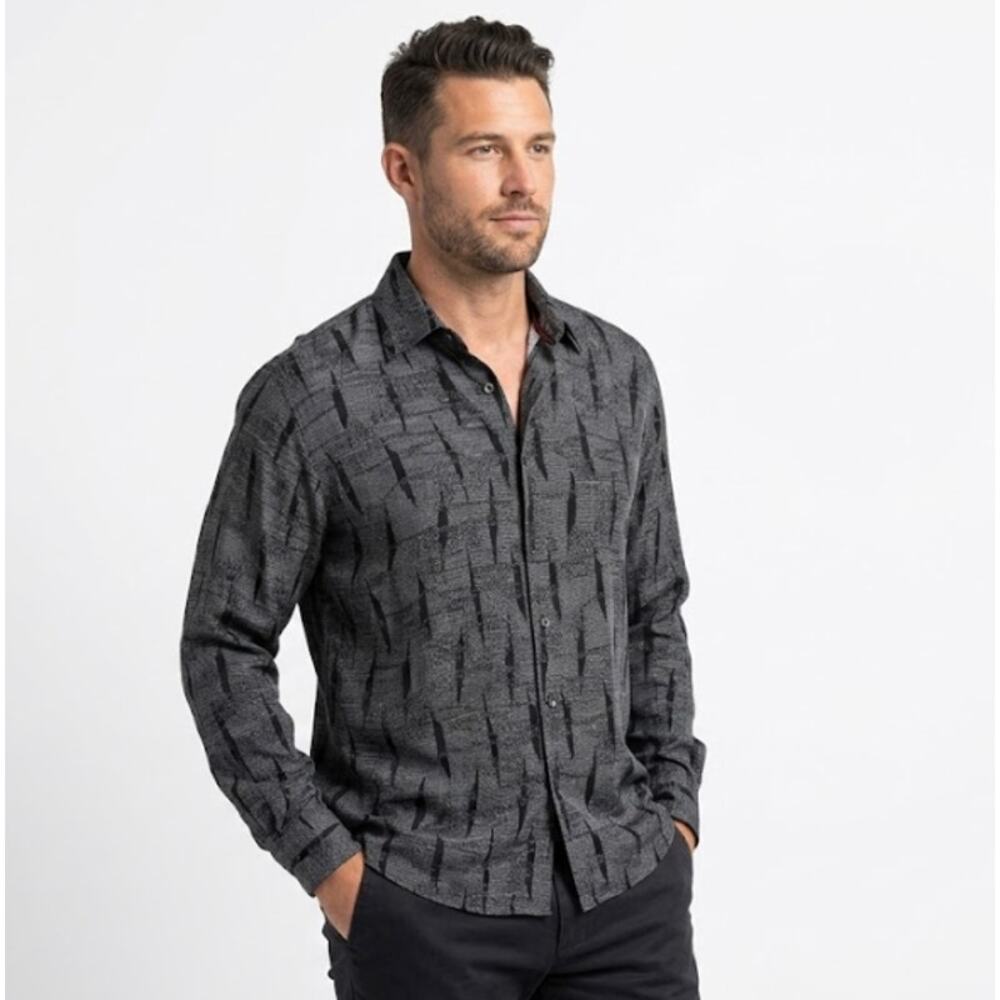 Creme De Silk Men’s M Vintage Silk Rayon Button Down Abstract Geometric Shirt